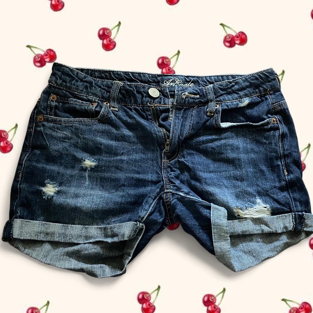 American Girl Dark Blue Distressed Jean Shorts
